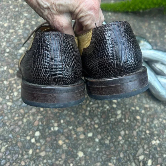 David Eden Genuine Teju Lizard Brown Camel Lace Up Dress Oxfords Shoes Size 11.5 - Picture 5 of 13